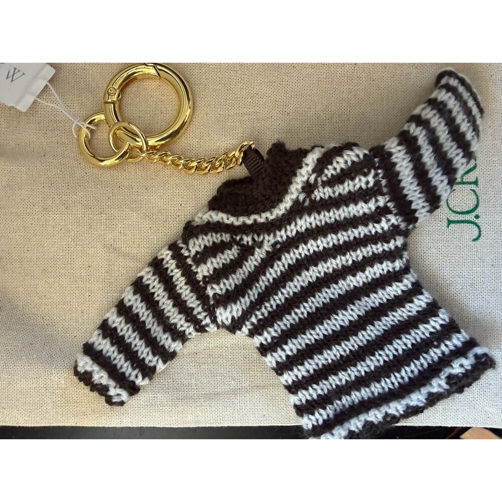 J.Crew Roll Neck Sweater Bag Charm Keychain Brown Ivory Multi One Size CO756 New